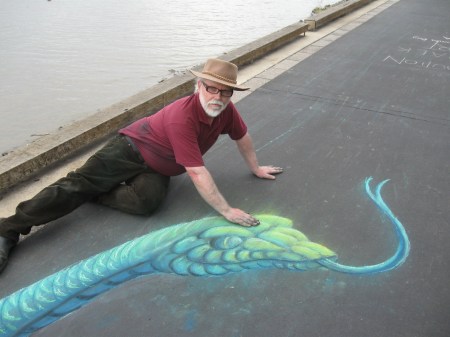 This is me patting the snake on the head/